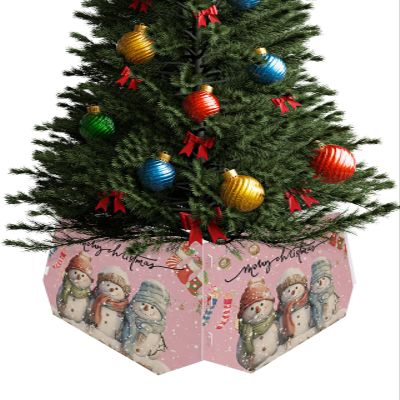 Christmas Tree Collar Tree Box Stand Cover, Artificial/Pencil/Silm/Skinny Tree Ring 4 Packs Collapsible Tree Skirt for Christmas Xmas Tree Decorations, Retro Blush Pink Blush Pink Snowman 14.5"x10"