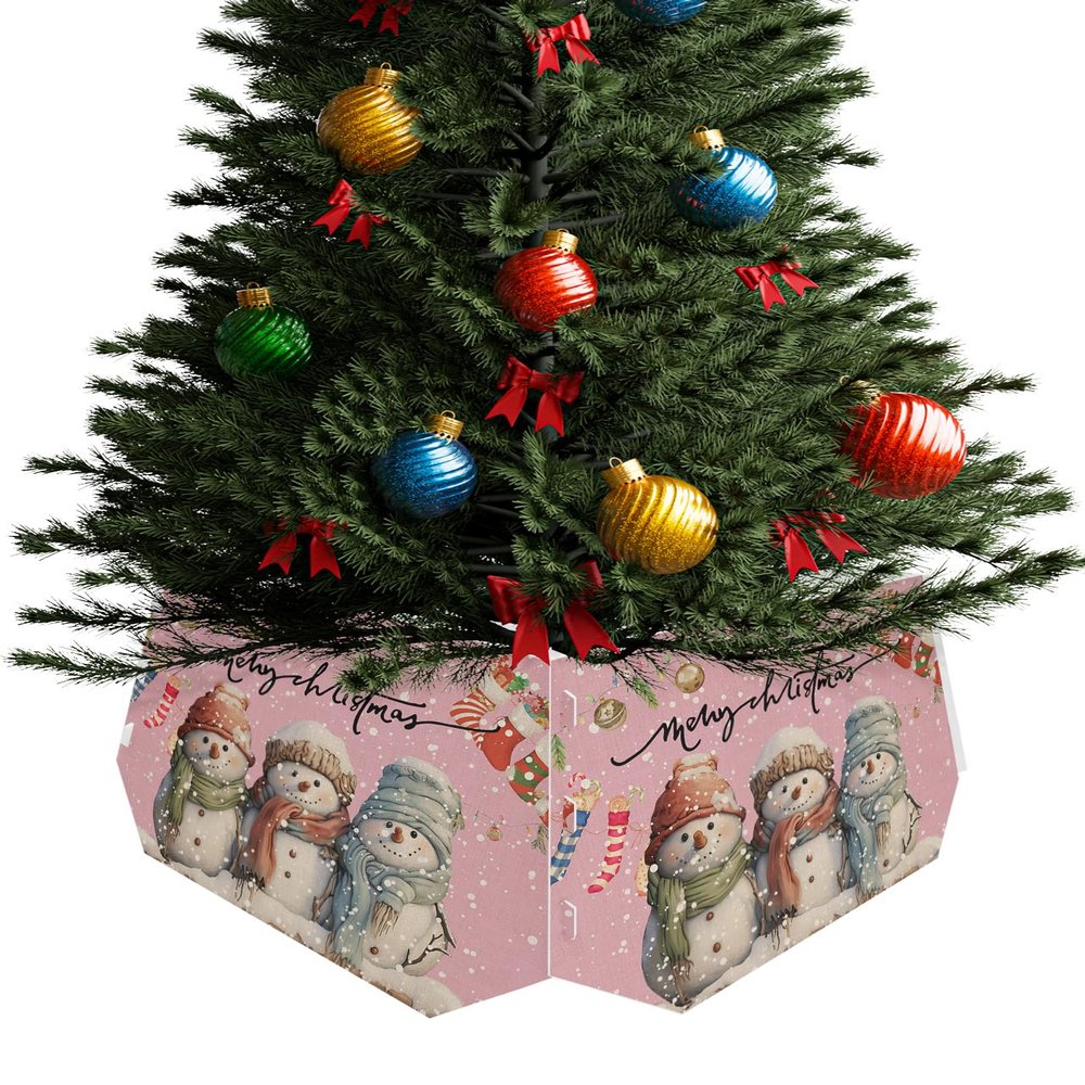 Christmas Tree Collar Tree Box Stand Cover, Artificial/Pencil/Silm/Skinny Tree Ring 4 Packs Collapsible Tree Skirt for Christmas Xmas Tree Decorations, Retro Blush Pink Blush Pink Snowman 14.5"x10"