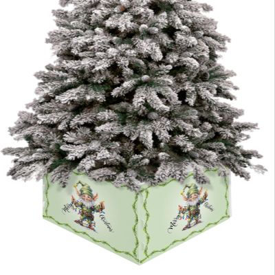 Green Gnomes Christmas Tree Collar Tree Box Stand Cover,Artificial/Pencil/Silm/Skinny Tree Ring 4 Packs Collapsible Tree Skirt for Christmas Xmas Tree,Christmas Forest Pine Tree Leaves 17"x10"