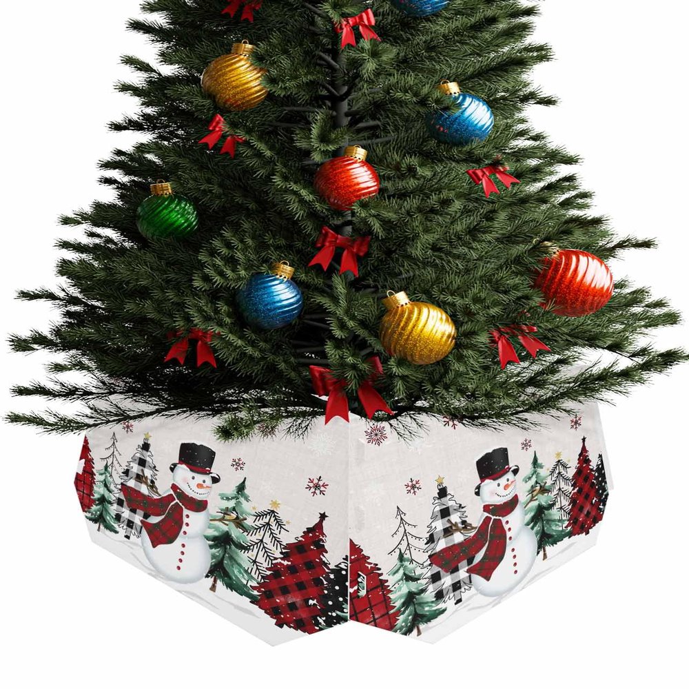 Snowman Christmas Tree Collar Tree Box Stand Cover,Artificial/Pencil/Silm/Skinny Tree Ring 4 Packs Collapsible Tree Skirt for Christmas Xmas Tree,Snowflake Christmas Red Buffalo Plaid 14.5"x10"