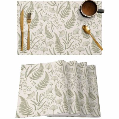 Botanical Herbs Placemats for Dining Table Set of 4, Cotton Linen Cloth for Square/Rectangle/Round Table Mat Placemat, Kitchen Dinner Holiday Dcor Fall Winter Vintage Flower Leaves Plant