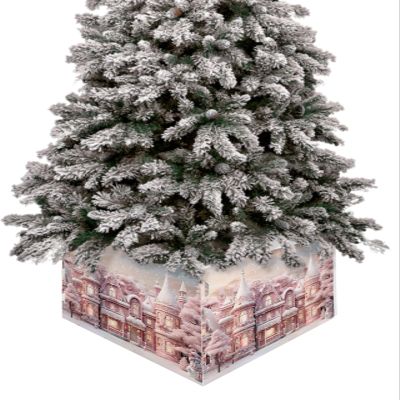 Christmas House Christmas Tree Collar Tree Box Stand Cover,Artificial/Pencil/Silm/Skinny Tree Ring 4 Packs Collapsible Tree Skirt for Christmas Xmas Tree,Blush Pink Romantic Snowflake 17"x10"