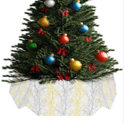 Forest Branch Christmas Tree Collar Tree Box Stand Cover,Artificial/Pencil/Silm/Skinny Tree Ring 6 Packs Collapsible Tree Skirt for Christmas Xmas Tree,Winter Tree Geometric Yellow Grey 14.5"x10"