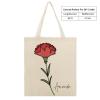 Personalized Birth Flower Tote Bag, January Carnation Canvas Bag, Custom Floral Tote Bag with Name, Reusable Grocery Bags, Washable Shopping Shoulder Bags, Birthday Gift for Women, Wife, Sister view 2