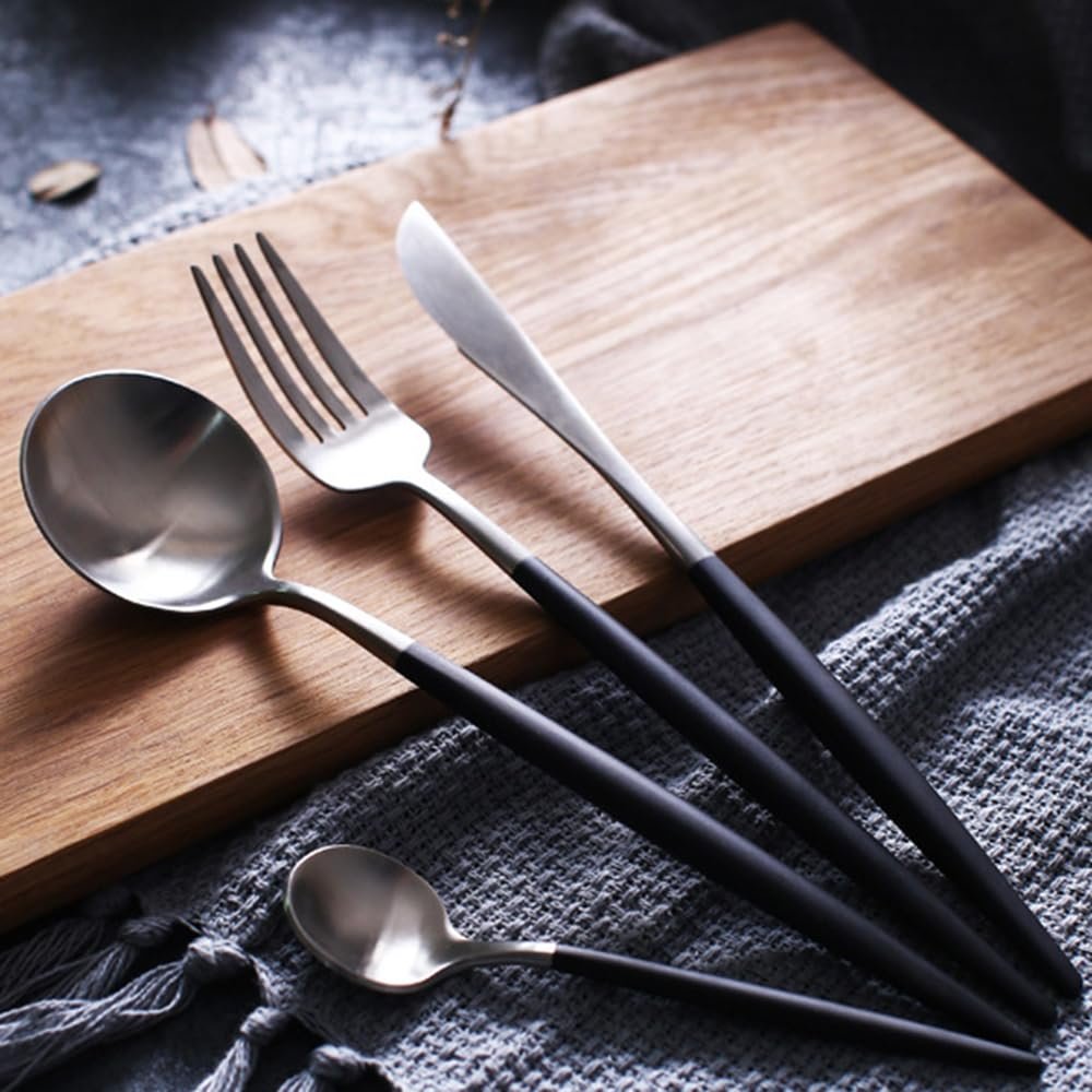 Aimilan 24 Piece Black Silverware Set for 6, 18/10 Stainless Steel Flatware Cutlery Set for Home Kitchen Restaurant, Include Fork Knife Spoon,Dishwasher Safe (24-Piece for 6)