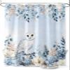 Blue Christmas Shower Curtain, Winter Snowy Owl Poinsettia Eucalyptus Leaves Shower Curtains Set with Hooks, Waterproof Fabric Bathroom Curtains Decor Home Accessories, Stall Long 54 X 78 Inch view 1