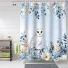 Blue Christmas Shower Curtain, Winter Snowy Owl Poinsettia Eucalyptus Leaves Shower Curtains Set with Hooks, Waterproof Fabric Bathroom Curtains Decor Home Accessories, Stall Long 54 X 78 Inch view 2