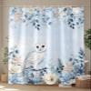 Blue Christmas Shower Curtain, Winter Snowy Owl Poinsettia Eucalyptus Leaves Shower Curtains Set with Hooks, Waterproof Fabric Bathroom Curtains Decor Home Accessories, Stall Long 54 X 78 Inch view 4