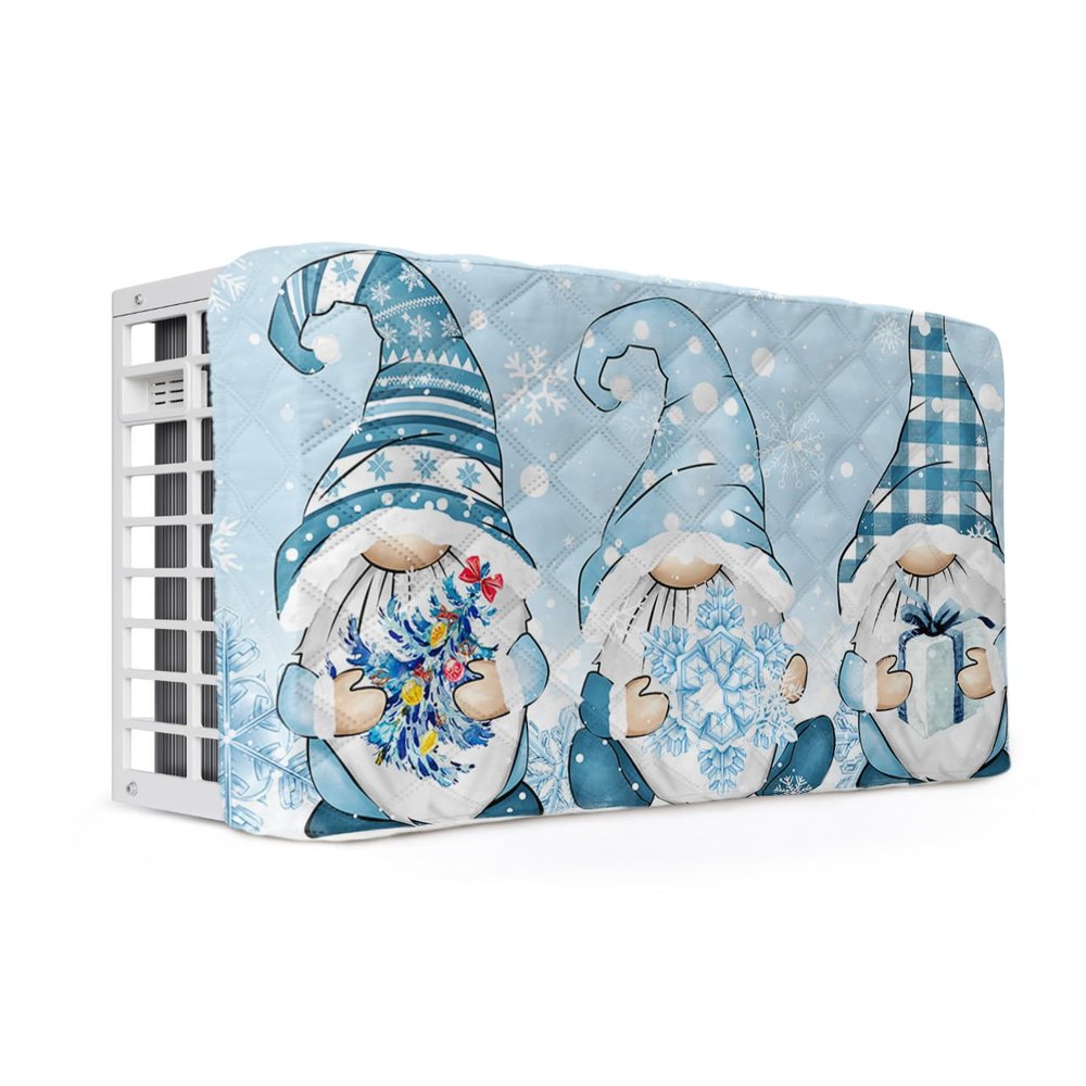 Falaniique Christmas Indoor Air Conditioner Cover for Window Units, Double Insulation Adjustable Waterproof Indoor AC Cover with Elastic Straps Blue Gnomes Winter Snowflake 17'' x 13'' x 3.5''