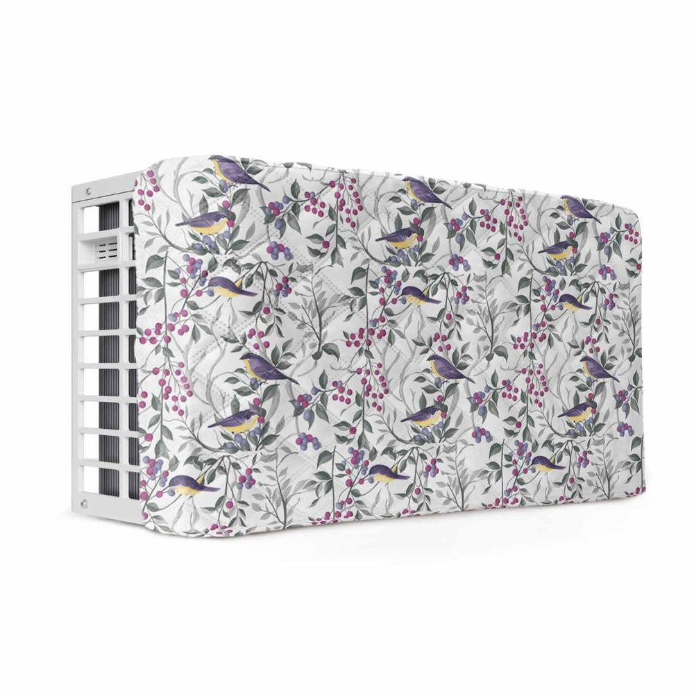 Floral Plant Indoor Air Conditioner Cover for Window Units, Double Insulation Adjustable Waterproof Indoor AC Cover with Elastic Straps Wildflower Leaves Botanical Herbs 21'' x 15'' x 3.5''