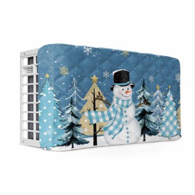 Falaniique Christmas Snowman Indoor Air Conditioner Cover for Window Units, Double Insulation Adjustable Waterproof Indoor AC Cover with Elastic Straps Blue Winter Tree Snowflake 28'' x 20'' x 3.5''