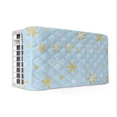 Snowflake Blue Indoor Air Conditioner Cover for Window Units, Double Insulation Adjustable Waterproof Indoor AC Cover with Elastic Straps Winter Christmas Contemporary Gold White 17'' x 13'' x 3.5''