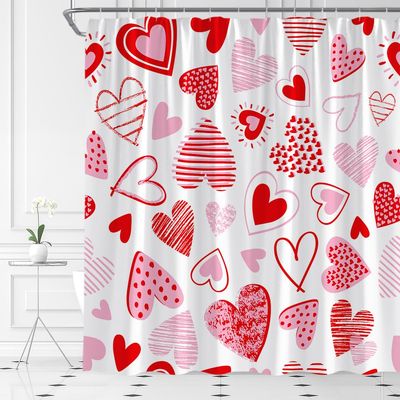 ASVEAS Valentine's Day Shower Curtain Heart Stripes Romantic Love Couple Gifts Creative Modern Fashion Fabric Bathroom Decor Set with Hooks(59" Wx70 H)