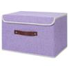 ANMINY Storage Bin with Lid Storage Boxes with PU Leather Handles PP Plastic Board Decorative Foldable Lidded Cotton Linen Fabric Home Cubes Baskets Closet Organizer Container - Purple, Large Size view 1