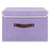 ANMINY Storage Bin with Lid Storage Boxes with PU Leather Handles PP Plastic Board Decorative Foldable Lidded Cotton Linen Fabric Home Cubes Baskets Closet Organizer Container - Purple, Large Size view 2