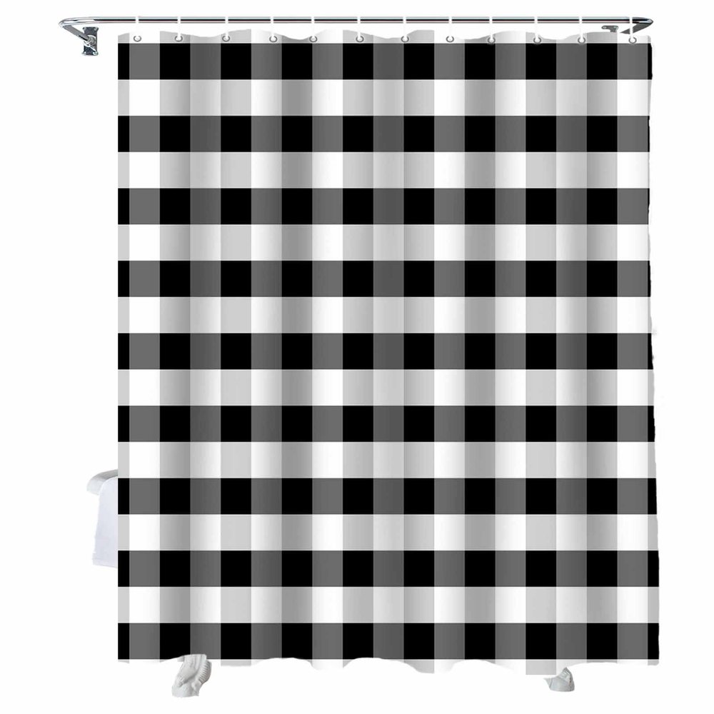 Vandarllin Rustic Black White Buffalo Check Plaid Pattern Shower Curtain, Farmhouse Shower Curtains Set with Hooks, Waterproof Fabric Bathroom Curtains Decor Home Accessories,Stall 36 X 72 Inch