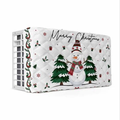 Snowman Indoor Air Conditioner Cover for Window Units, Double Insulation Adjustable Waterproof Indoor AC Cover with Elastic Straps Christmas Snowy Tree Snowflake Berry Red Green 28'' x 20'' x 3.5''