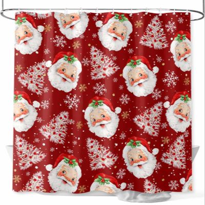 Red Christmas Shower Curtain, Santa Claus Merry Christmas Tree Shower Curtains Set with Hooks, Winter Snowflake Waterproof Fabric Bathroom Curtains Decor Home Accessories,Stall 48 X 72 Inch