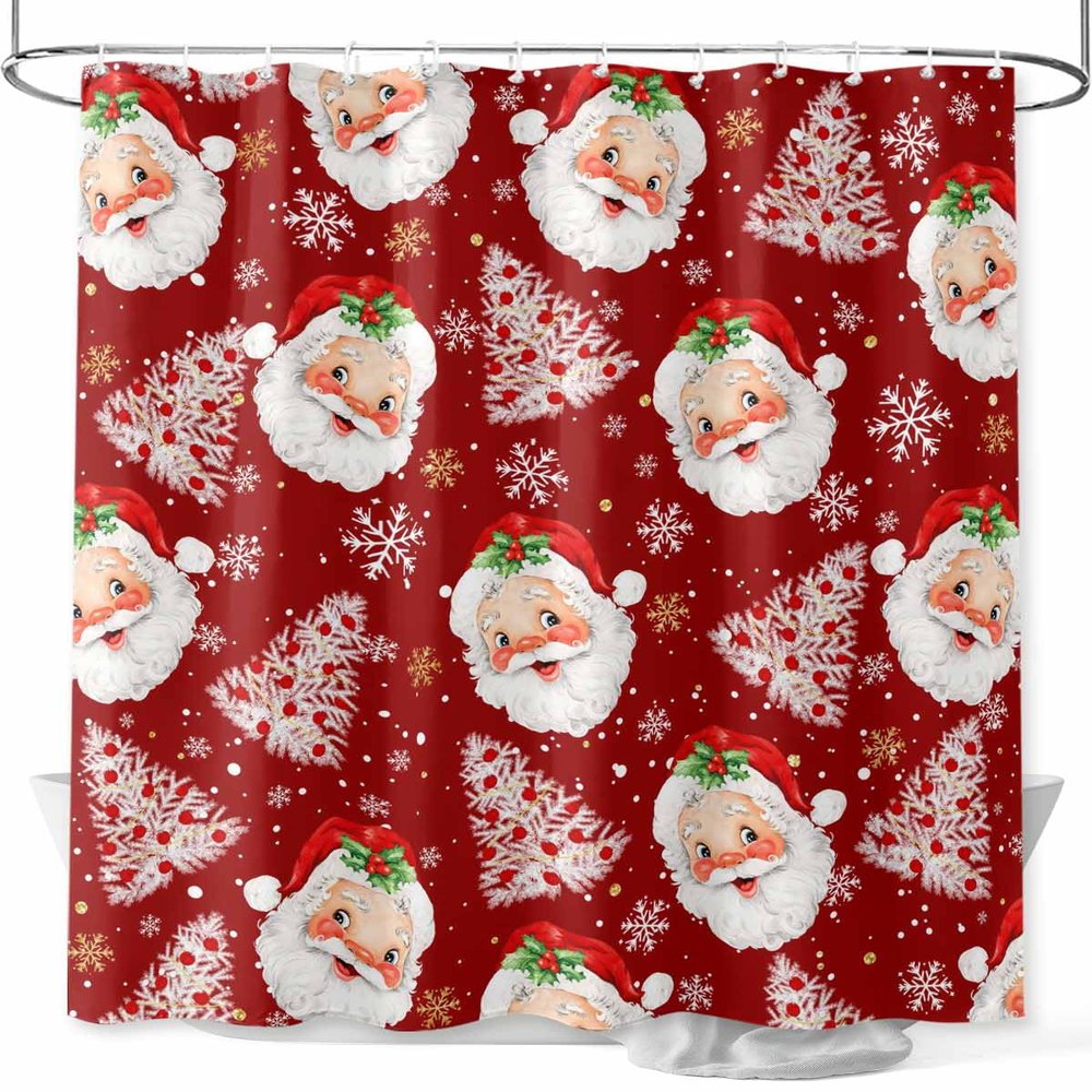Red Christmas Shower Curtain, Santa Claus Merry Christmas Tree Shower Curtains Set with Hooks, Winter Snowflake Waterproof Fabric Bathroom Curtains Decor Home Accessories,Stall 48 X 72 Inch