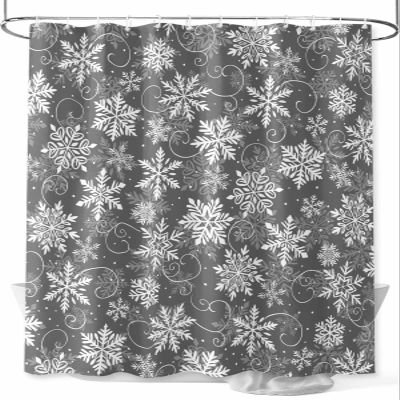 Vandarllin Christmas Shower Curtain, Grey White Snowflakes Pattern Shower Curtains Set with Hooks, Winter Waterproof Fabric Bathroom Curtains Decor Home Accessories,Stall 48 X 72 Inch