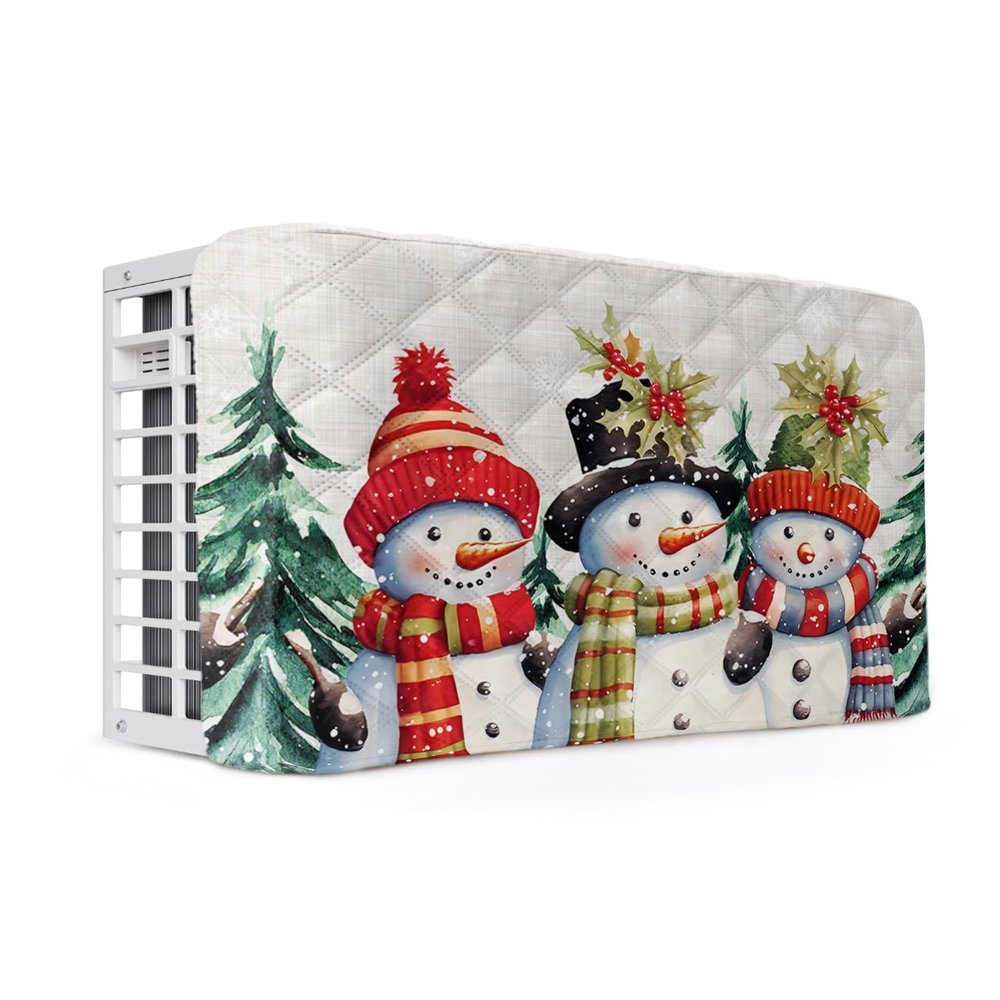 Cute Snowman Indoor Air Conditioner Cover for Window Units, Double Insulation Adjustable Waterproof Indoor AC Cover with Elastic Straps Christmas Winter Snowflake 17'' x 13'' x 3.5''