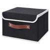 ANMINY Storage Bin with Lid Storage Boxes with PU Leather Handles PP Plastic Board Decorative Foldable Lidded Cotton Linen Fabric Home Cubes Baskets Closet Organizer Container - Black, Small Size view 1