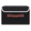 ANMINY Storage Bin with Lid Storage Boxes with PU Leather Handles PP Plastic Board Decorative Foldable Lidded Cotton Linen Fabric Home Cubes Baskets Closet Organizer Container - Black, Small Size view 2