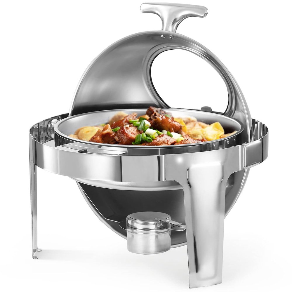 Warmers Set Warming Tray, Stainless Steel Chafing Dish Buffet Set, Chafer with Glass Window, Roll Top Buffet Servers and Warmers, for Wedding, Parties,6l (Single)