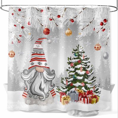 Vandarllin Christmas Gnome Shower Curtain, Winter Merry Christmas Tree Balls Shower Curtains Set with Hooks, Grey Waterproof Fabric Bathroom Curtains Decor Home Accessories,Stall 36 X 72 Inch