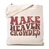 TSIIUO Women's Make Heaven Crowded Jesus Canvas Tote Bag Christian Faith Verse Grocery Shopping Bag Religious Gifts White view 1