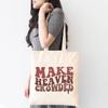 TSIIUO Women's Make Heaven Crowded Jesus Canvas Tote Bag Christian Faith Verse Grocery Shopping Bag Religious Gifts White view 2