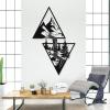 Metal Mountain Wall Art, River Metal Wall Decor With Pine Trees in Forest, triangle mountain wall art, Mountain Scene Metal Wall Art, Nature Wall Art, Living Room Decor, Wall Hangings (Black, 59"x37" | 150x94cm) view 1