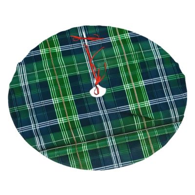 Blue Scottish Tartan Festive Christmas Tree Skirt - Soft and Fluffy White Tree Skirt for,Tree Skirt Christmas Decorations