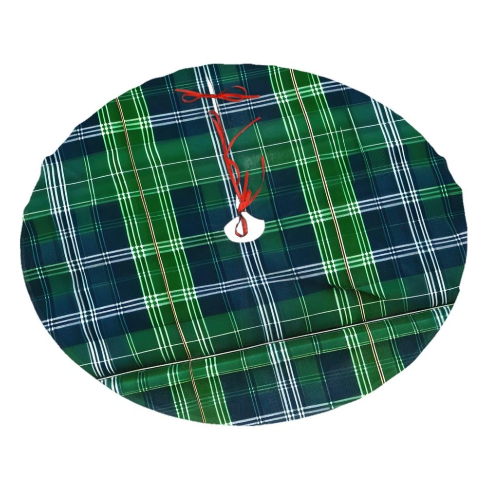 Blue Scottish Tartan Festive Christmas Tree Skirt - Soft and Fluffy White Tree Skirt for,Tree Skirt Christmas Decorations