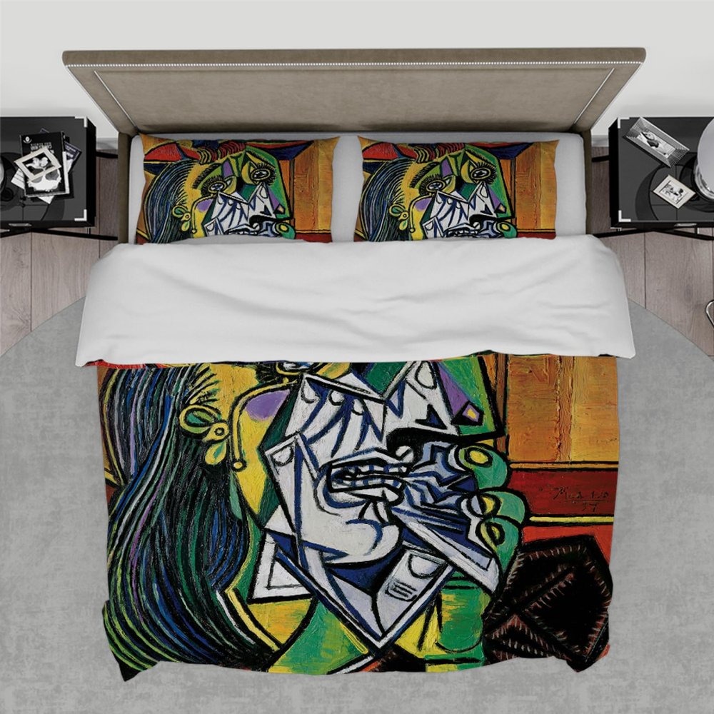 RIVINE Picasso Style Duvet Cover Set 3 Pieces The Weeping Woman Soft Breathable Microfiber Bedroom Bedding with 2 Pillow Shams 4 Ties Zipper King