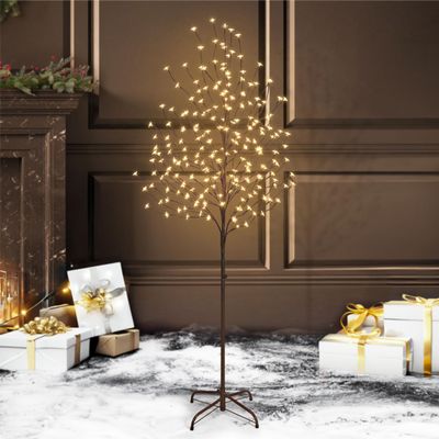 Fencer Wire 6 Feet Premium Full Artificial Cherry Blossom Tree w/ 208 LED Lights, Adjustable Brown Branches & Foldable Stand, Fake Sakura Tree w/Lights for Indoor, Lighted Faux Cherry Blossom Tree