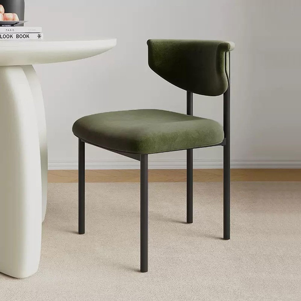 RUANLOV Modern Dining Chairs Set of 1, Curved Backrest Dining Chairs, Frosted Velvet Dining Chairs, Upholstered Kitchen & Dining Room Chairs, Modern Minimalist Restaurant Chair (D)