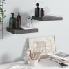 Gecheer Floating Wall Shelves Set of 2, High Gloss Gray Honeycomb MDF with Metal Frame, 9.1 x 9.3 x 1.5 in, for Living Room, Bedroom, Office view 1