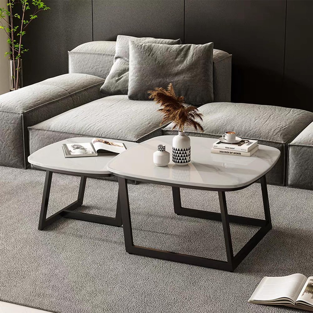 Nesting Coffee Table for Living Room,Coffee Table Set,marble coffee table square,Sofa Side Table,Side End Table for Living Room, Modern Simple Center Table(Black white slate)