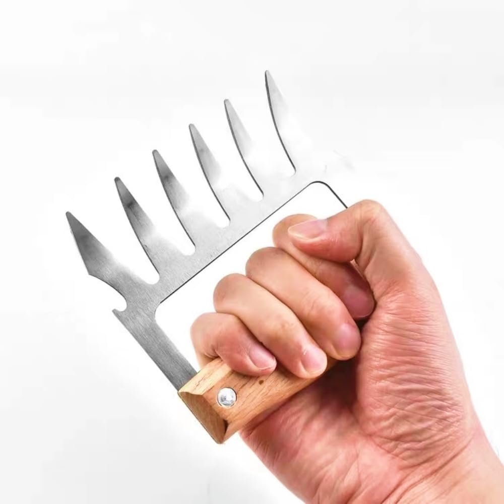 1 set of stainless steel pork puller claws with ultra-sharp blades and heat resistance for chopping, pulling, lifting and plating pork, turkey, chicken and brisket