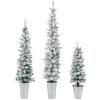 Goplus Set of 3 Artificial Snow Flocked Christmas Tree, 3' 4' 5' Slim Pencil Xmas Tree with Silver Metal Buckets, Faux Potted Christmas Trees for Front Porch Entrance Indoor Holiday Office Home Decor view 1