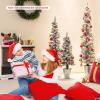 Goplus Set of 3 Artificial Snow Flocked Christmas Tree, 3' 4' 5' Slim Pencil Xmas Tree with Silver Metal Buckets, Faux Potted Christmas Trees for Front Porch Entrance Indoor Holiday Office Home Decor view 2