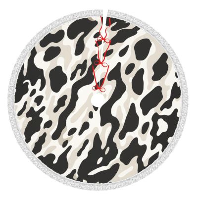 Cow Print Christmas Tree Skirt 36" Xmas Tree Skirt Gorgeous Edge Tassel Christmas Tree Mat for Holiday Party Christmas Decorations for Xmas Tree Christmas Ornaments