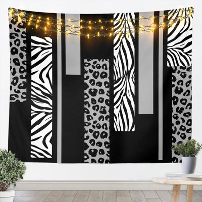 Leopard Print Tapestry,Cheetah Zebra Skin Geometric Patchwork Wall Tapestries,Girls Women Room Decor,Rustic Farmhouse Wall Hanging,Black White Grey Fashion Home Wall Decor,XLarge 70.9 x 92.5 Inches