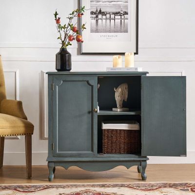 HULALA HOME Antique Accent Cabinet with 2 Doors, Buffet Cabinet with Storage, 2 Shelves Sideboard for Kitchen, Living Room, Blue
