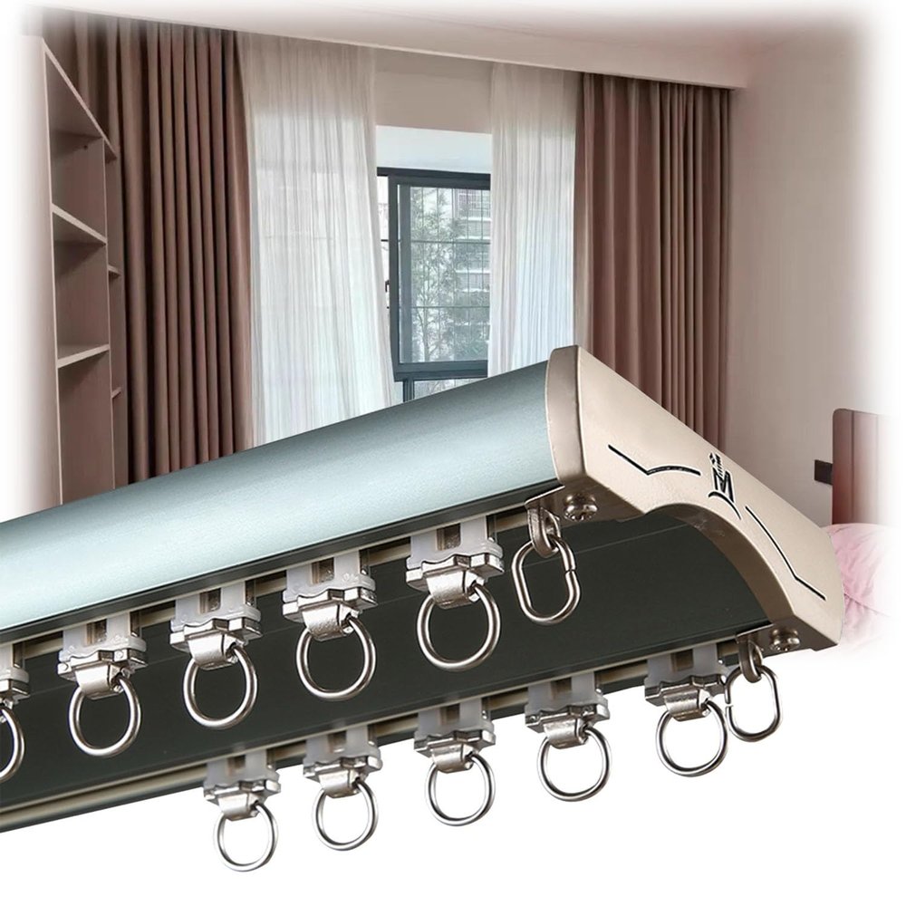JEDAL Conjoined Curtain Double Track 3.3ft-14.5ft Aluminium Curtain Rail Ceiling Curtain Tracks Silence Bedroom Curtain Rails, Easy to Install (Size : 13.8ft)