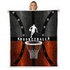 Kids Basketball Throw Blanket,Basketball Court Geometric Patch Bed Blanket,Boys Girls Adults Room Decor,Ball Sports Gaming Fleece Blanket,Orange Black Bright Fuzzy Blanket,Queen Size (90 x 90 Inches) view 1