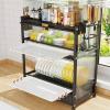 FAQINZYUAN Kitchen Countertop Dish Storage Cabinet with Drawers, 4-Layer Dust-Proof Cabinet for Bottles, Bowls, Console Dining Cupboard (Black) view 2