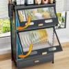 FAQINZYUAN Kitchen Countertop Dish Storage Cabinet with Drawers, 4-Layer Dust-Proof Cabinet for Bottles, Bowls, Console Dining Cupboard (Black) view 4