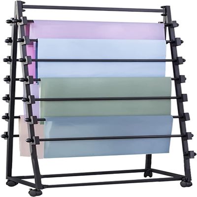 Ribbon Storage Display Rack Scarf Black Freestanding Scarf Rack with Wheels, Commercial Wrapping Paper/Shawl/Ribbon/Fabric/Sheet Storage Stand, Double-Side Use ( Color : Black , Size : 70x40x120cm )